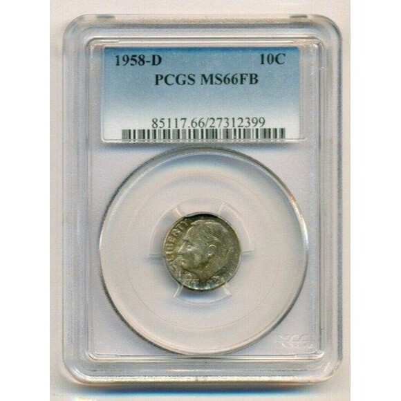 1958 D Roosevelt Dime MS66 FB PCGS Obverse Toned - Picture 1 of 4